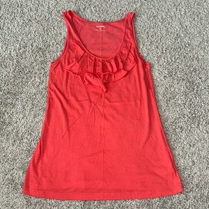 Express size small, coral, tank top. Asymmetrical ruffles on front.